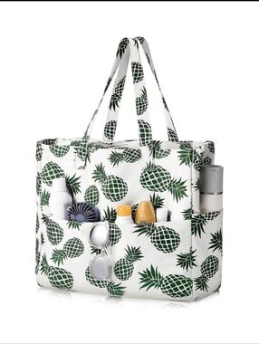 Green Pineapple Print Tote  Beach Bag